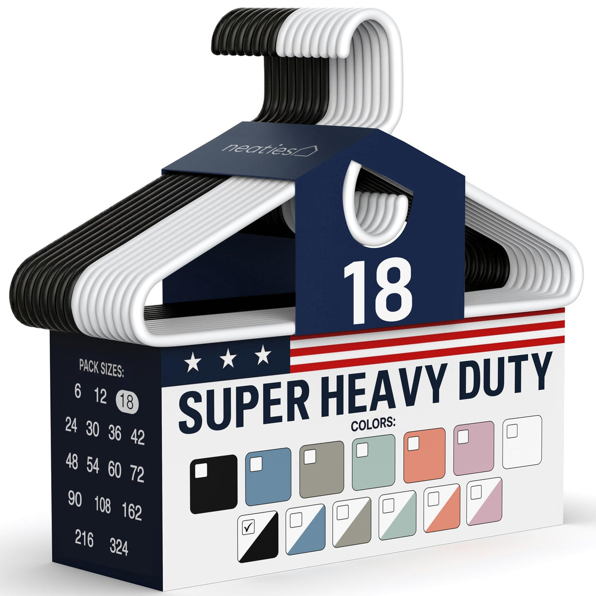 Super Heavy Duty Clothes Hangers 18 Pack – Made in the USA - 10lb Capacity, Thick Plastic Hangers for Pants, Coats, Jackets, Jeans and Adult Clothing – White