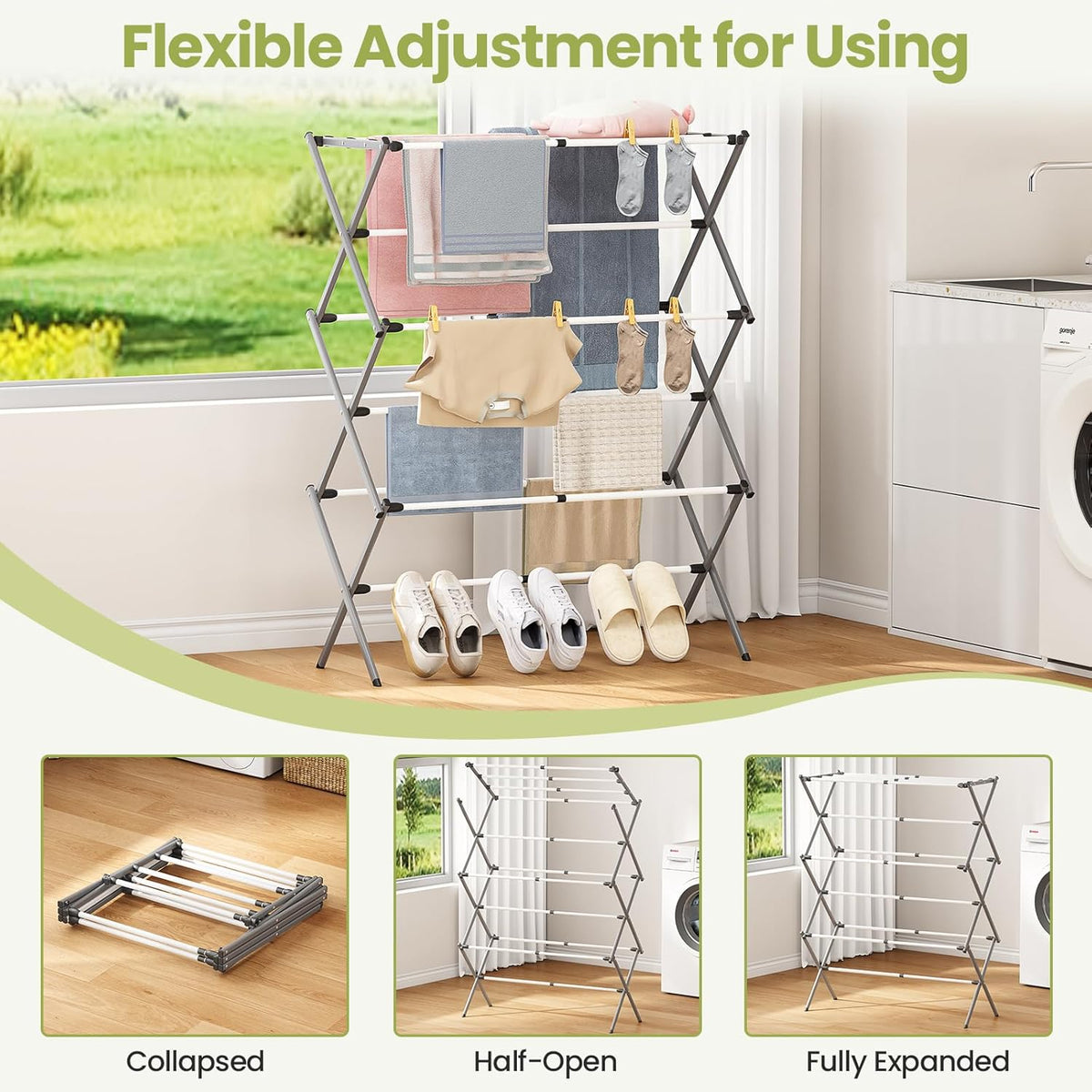 APEXCHASER Oversized Clothes Drying Rack, 45.28" H × 14.57" D