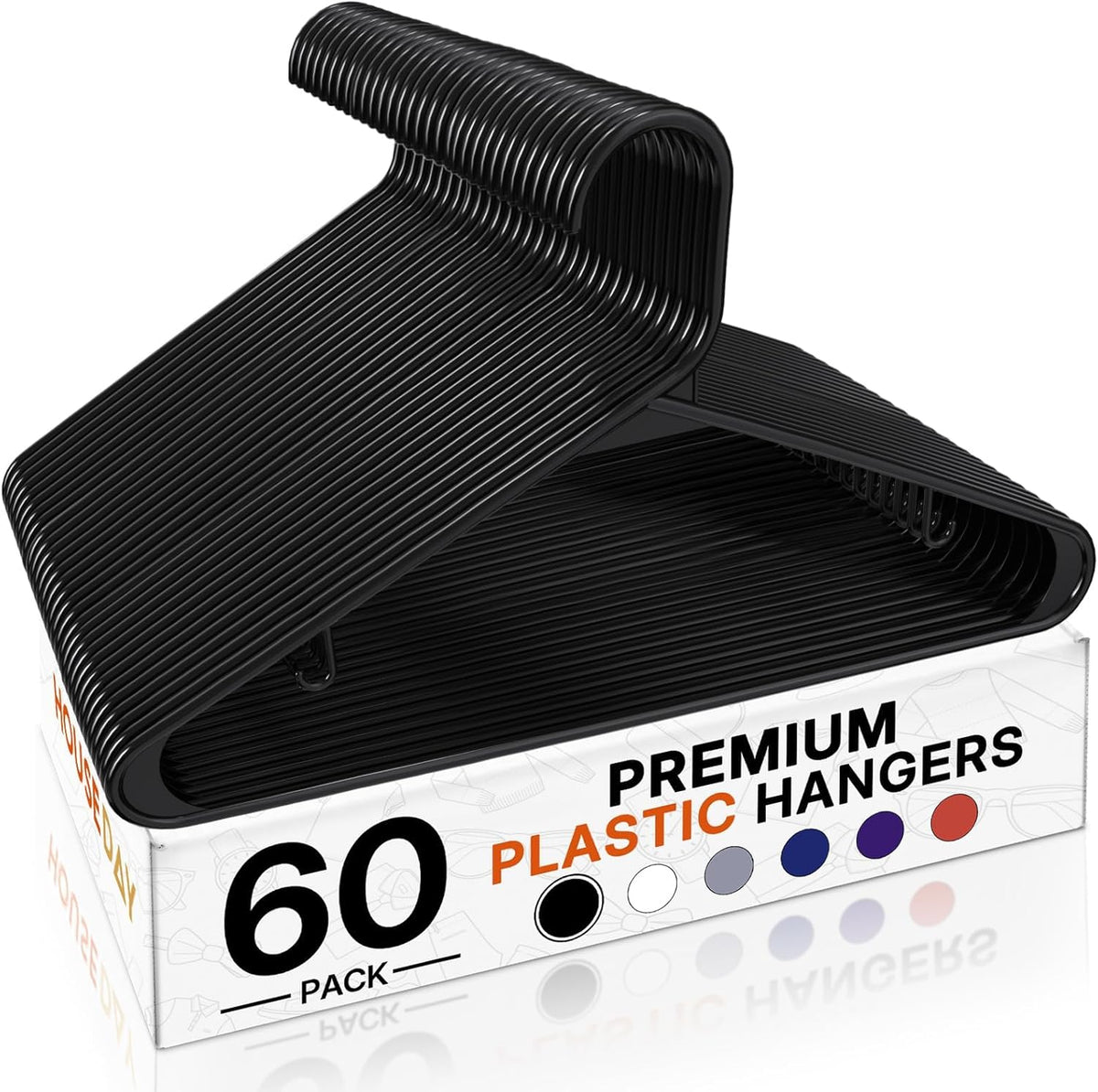 HOUSE DAY Black Plastic Hangers 60 Pack, Slim Space-Saving Clothes Hangers