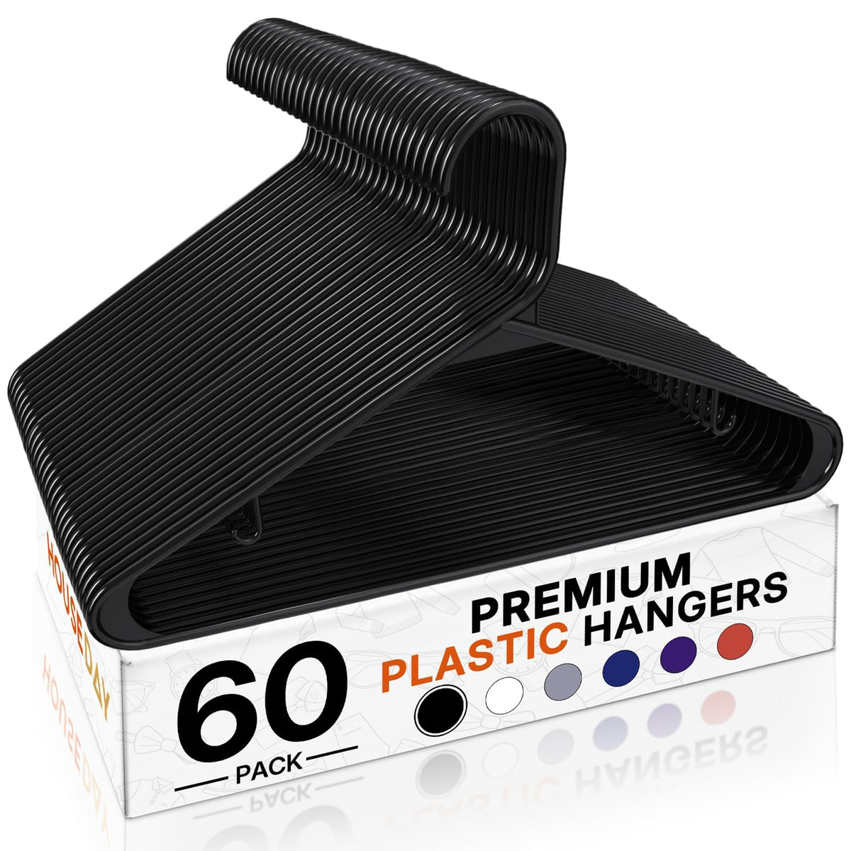 HOUSE DAY Black Plastic Hangers 60 Pack, Slim Space-Saving Clothes Hangers
