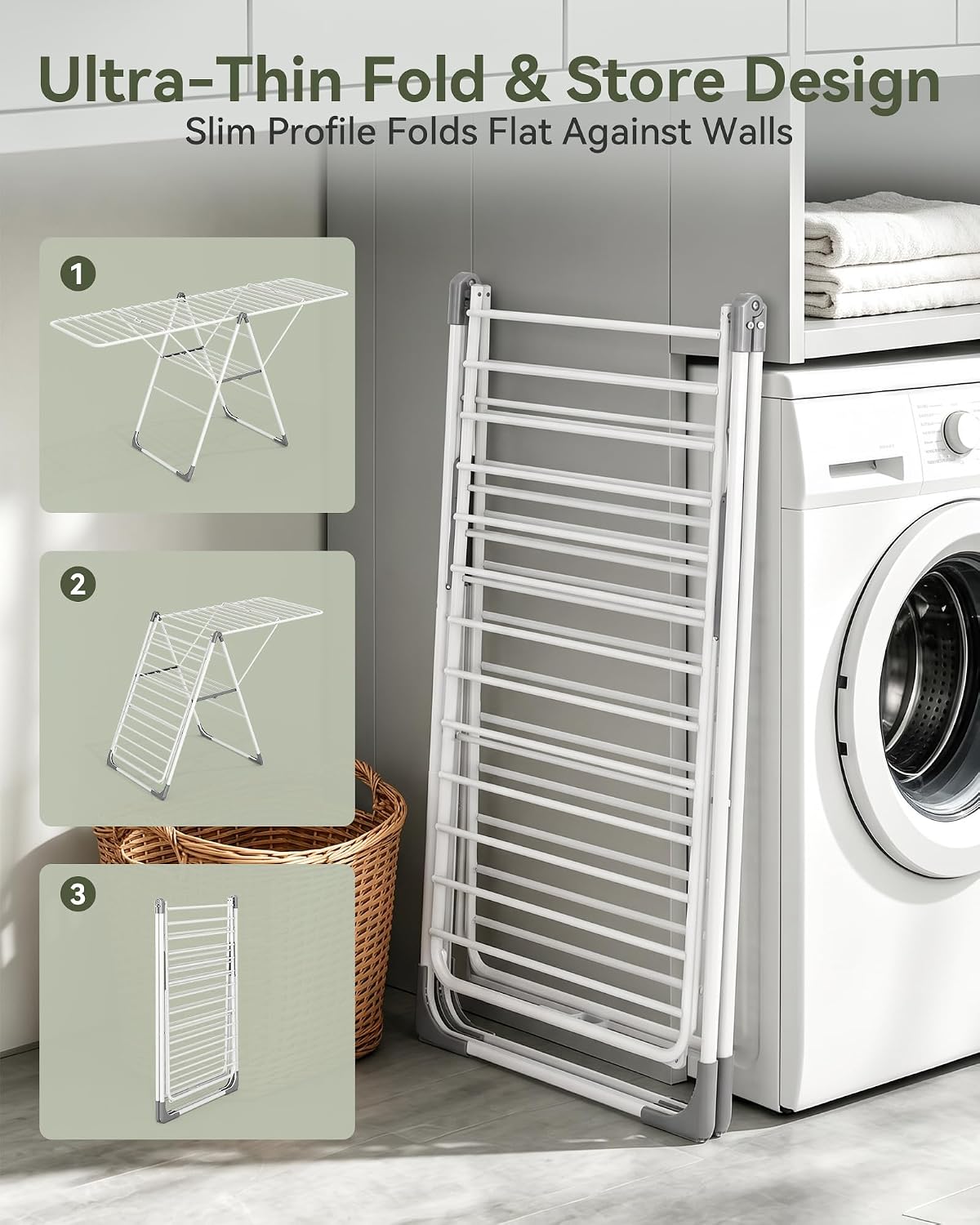 APEXCHASER 2-Tier Gullwing Clothes Drying Rack, 28-Rod Foldable, Adjustable
