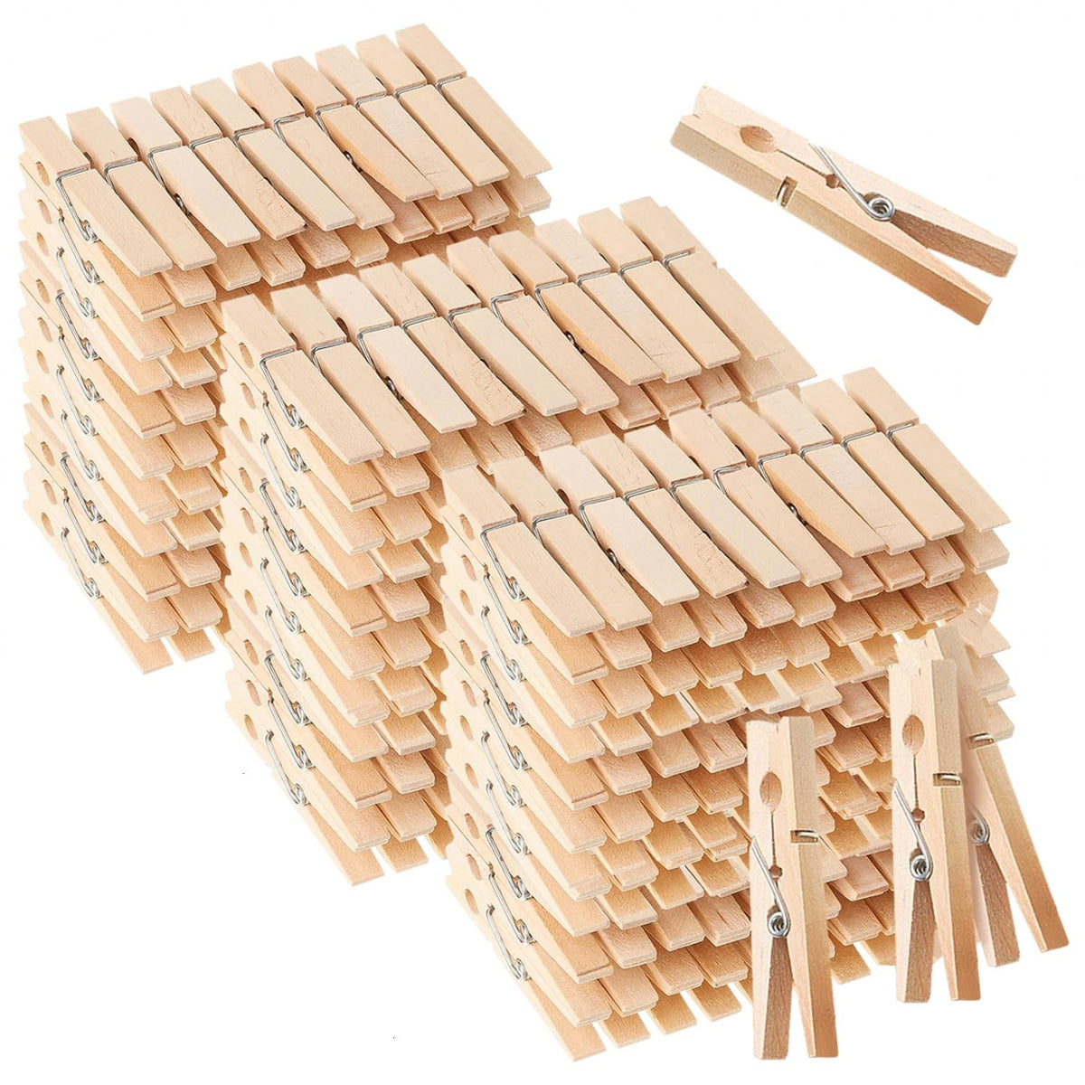 SenseYo 100 Pcs 1.9 Inch Wooden Clothes Pins Heavy Duty Natural Wood Clips Clothespins with Rust Resistant Spring for Hanging Pictures Chip Bags DIY Crafts Photos Drying Laundry Classroom Decoration