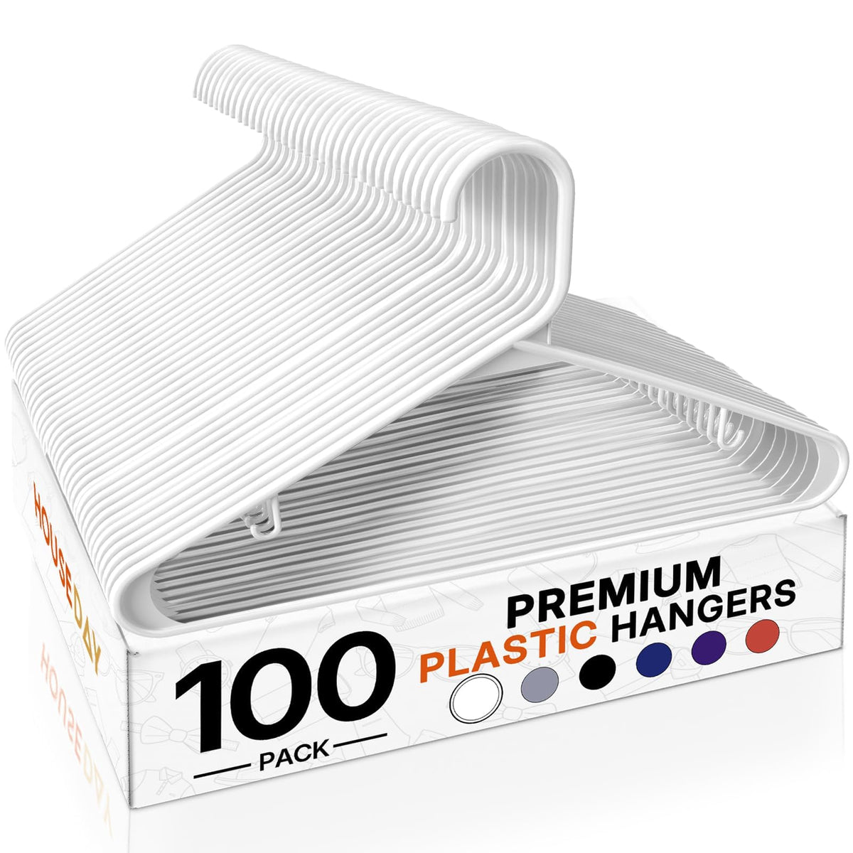 HOUSE DAY White Plastic Hangers 50 Pack, Slim Space-Saving Clothes Hangers