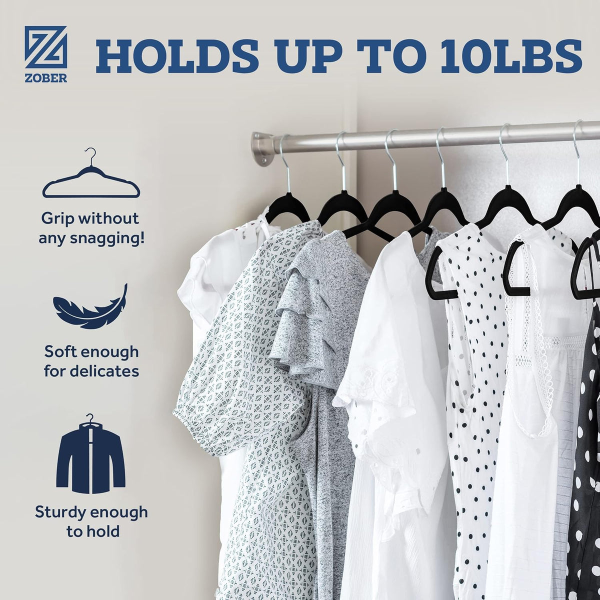 Zober Black Velvet Hangers 50 Pack, Slim Non Slip Clothes Hangers