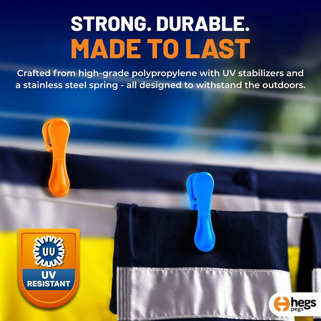 Hegs 24 Pack Multi-Color - The Smartest Heavy Duty Clothespins with Hooks - Hang 3 Garments at Once with Our Tough, Dual Hooks Clothes Pins with Anti-Rust Spring - Durable, Colorful Clothespins