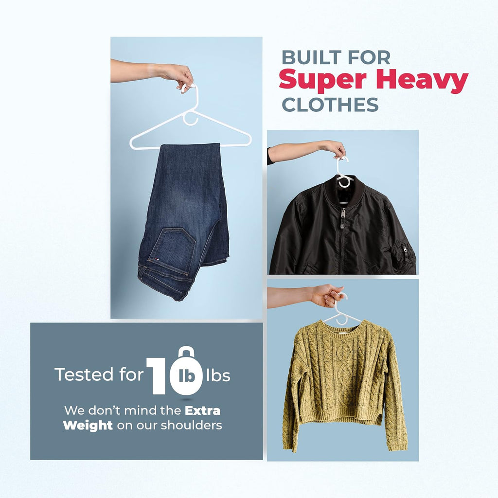 Super Heavy Duty Clothes Hangers 18 Pack – Made in the USA - 10lb Capacity, Thick Plastic Hangers for Pants, Coats, Jackets, Jeans and Adult Clothing – White