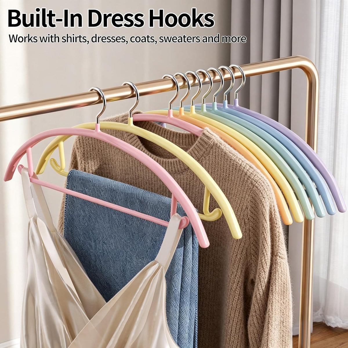 14 Pack Curved No Shoulder Bump Hangers, Multi‑Color Metal Hangers with Non‑Slip Plastic Coating, Heavy Duty Space Saving Coat Hangers for Shirts, Suits & Sweaters
