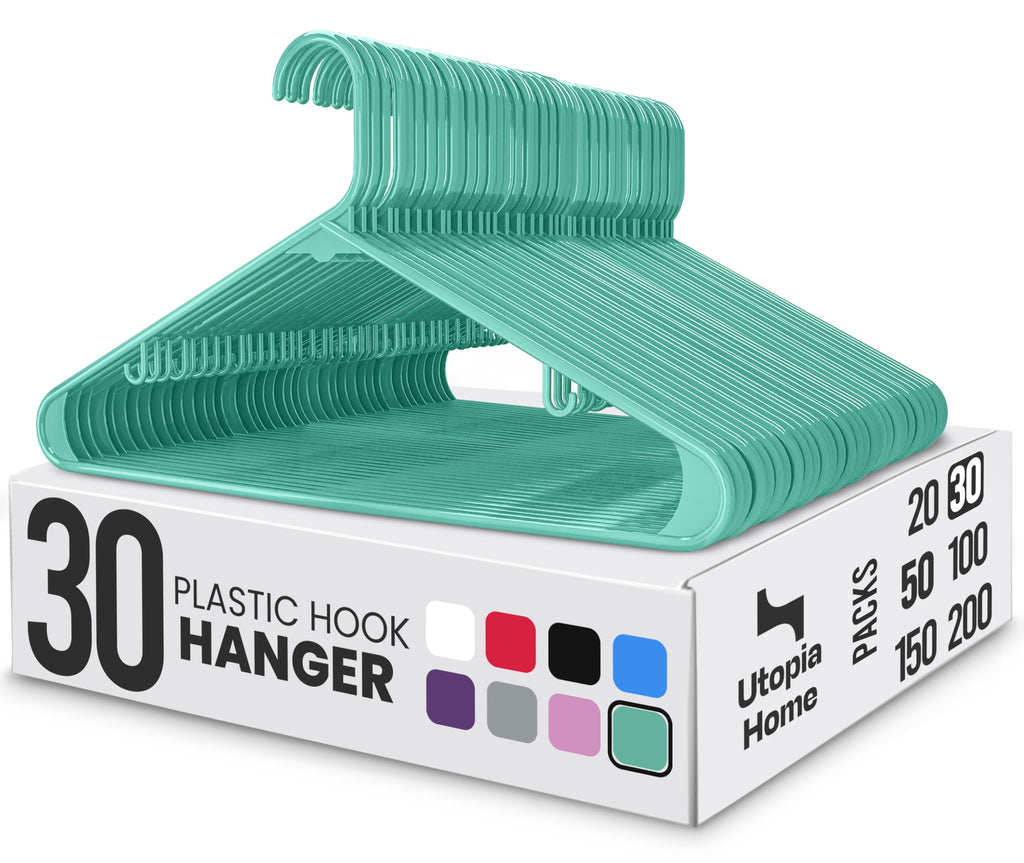 Utopia Home Plastic Hangers 50 Pack – Built-in Strap Hooks Black