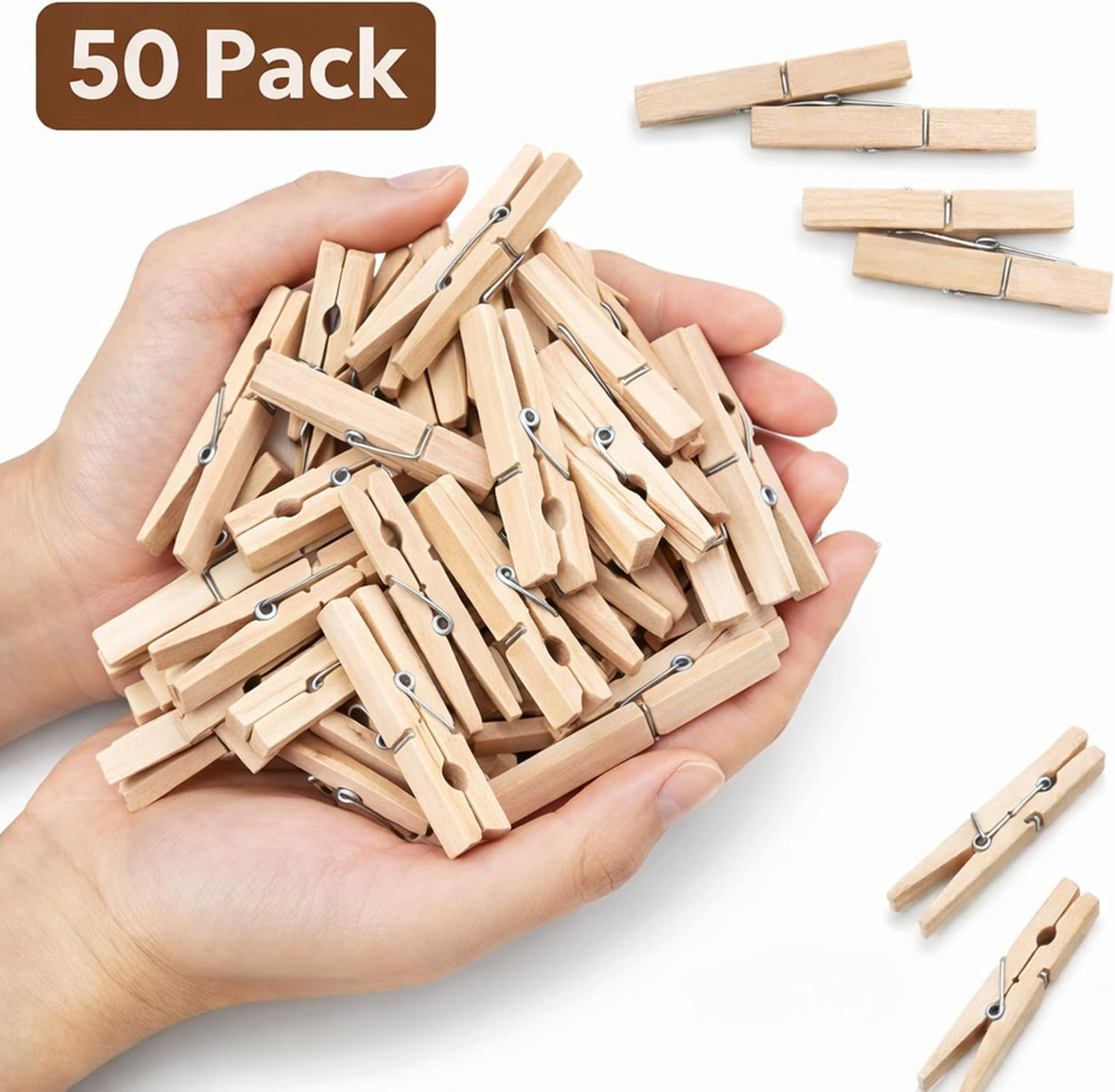 ADAK 50 Pack Wooden Clothespins, 2.9 Inch Large Wood Clothes Pins, Heavy Duty Laundry Clips (Natural Wood)