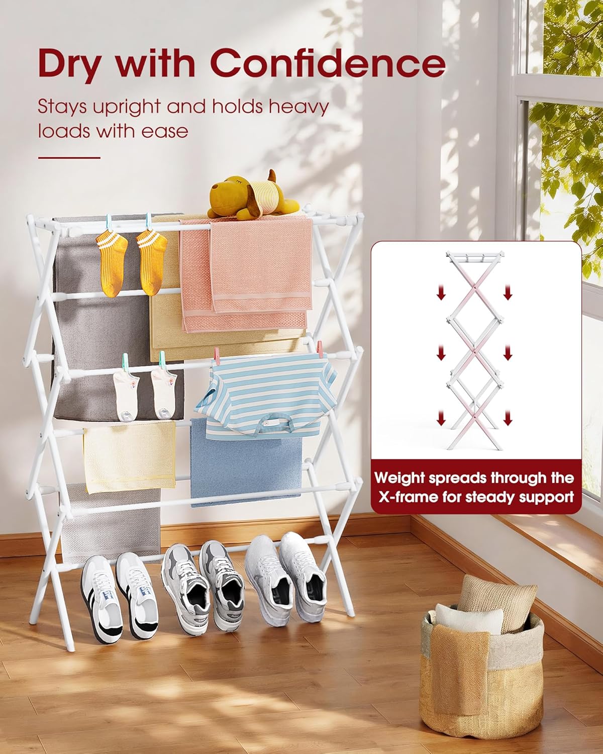 Sakugi Foldable 3-Tier Clothes Drying Rack 37.4" H with Non-Slip Feet