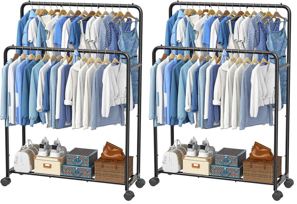 Simple Trending Clothing Clothes Rack, Double Rod Garment Rack, Black