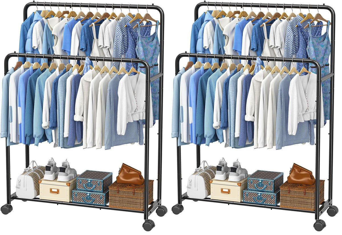 Simple Trending Clothing Clothes Rack, Double Rod Garment Rack, Black