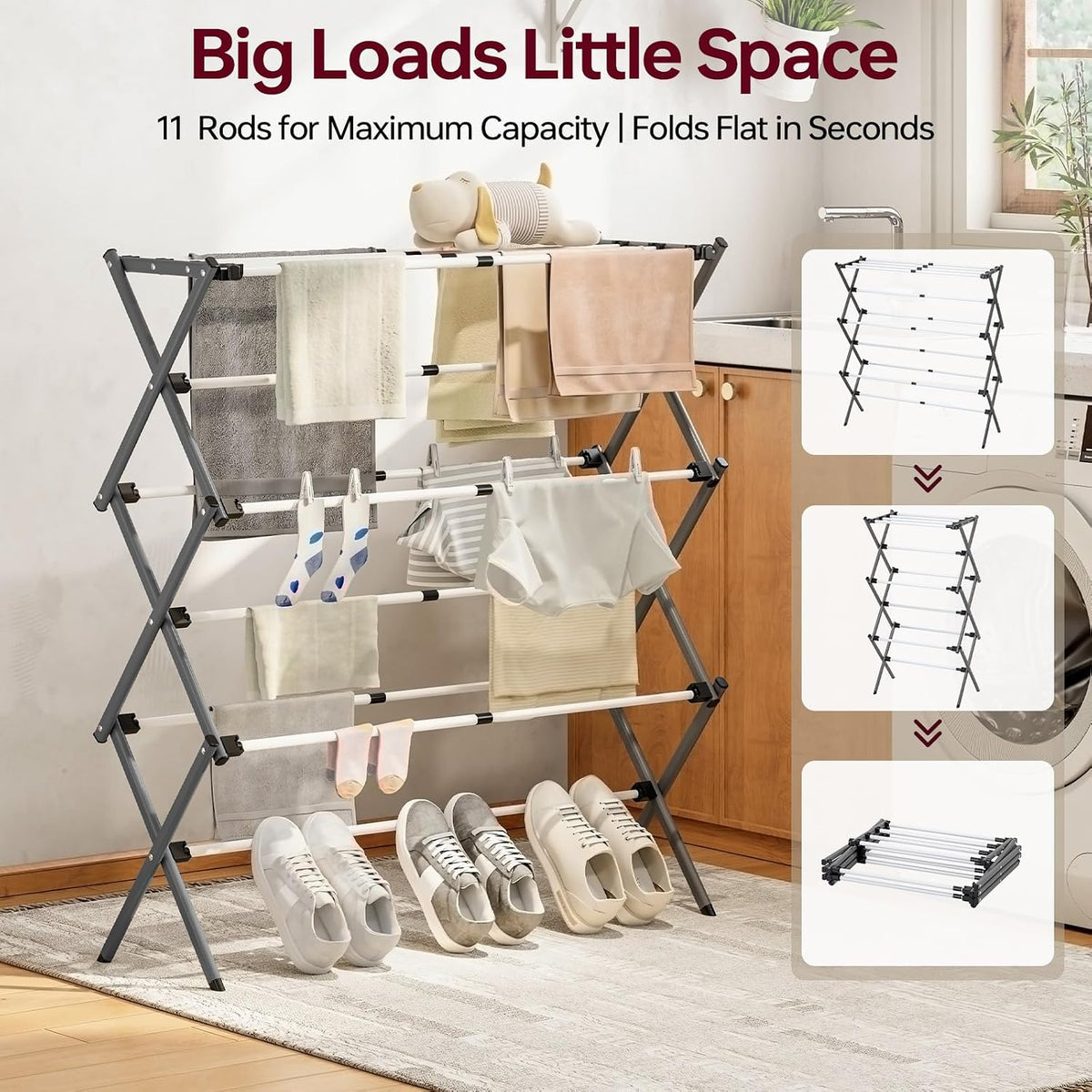 APEXCHASER Large Clothes Drying Rack, 14.57" D × 44.88" H