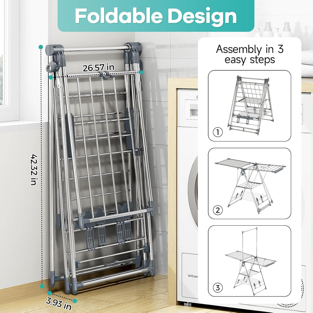 APEXCHASER Clothes Drying Rack with High Hanger, 3-Level Drying Racks