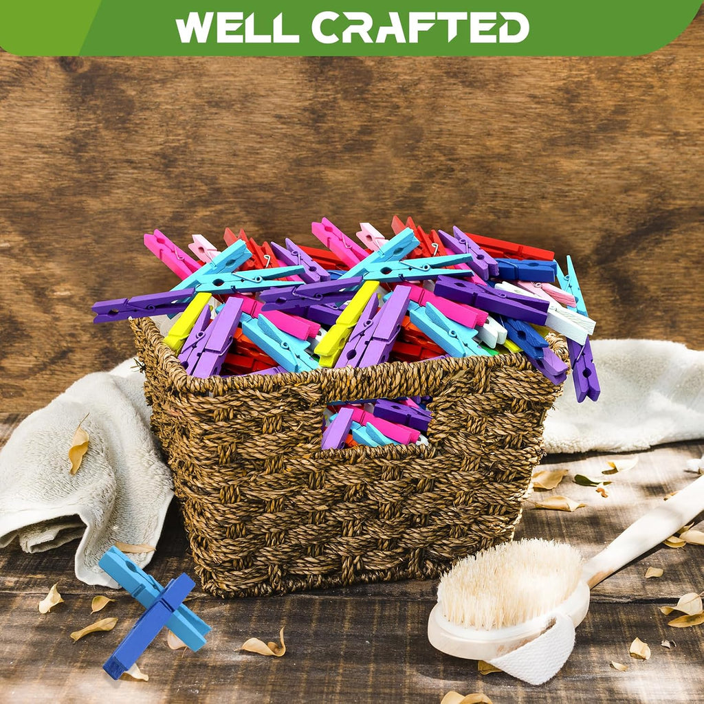 100 Pcs Colored Clothes pins - 2.9 Inch Wooden Clothespins Cheer Clips