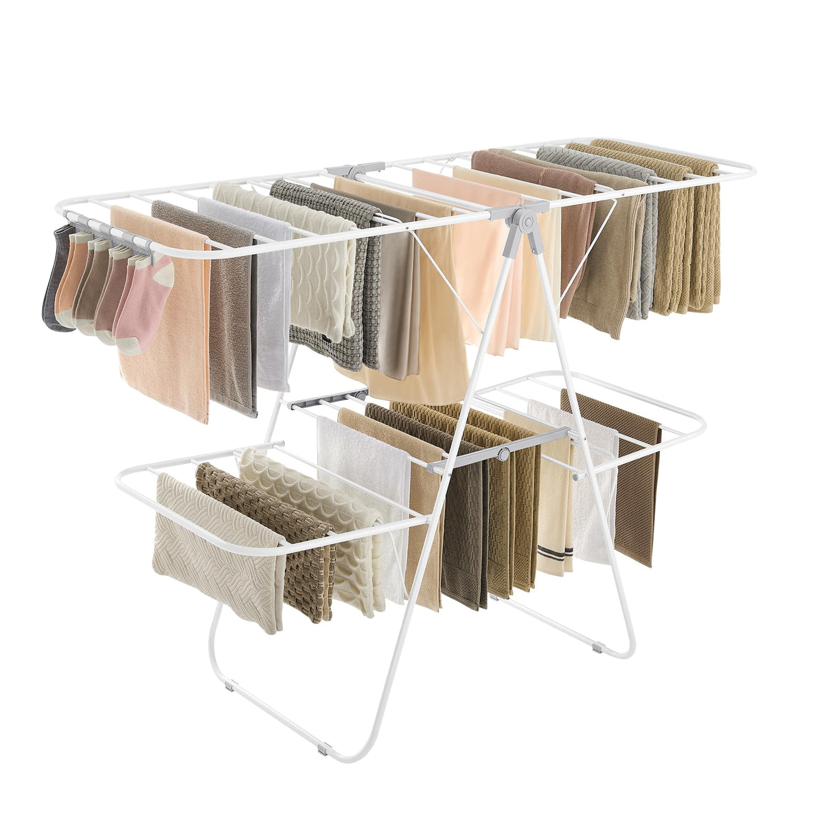 SONGMICS Clothes Drying Rack, Foldable Space-Saving Steel Laundry Rack