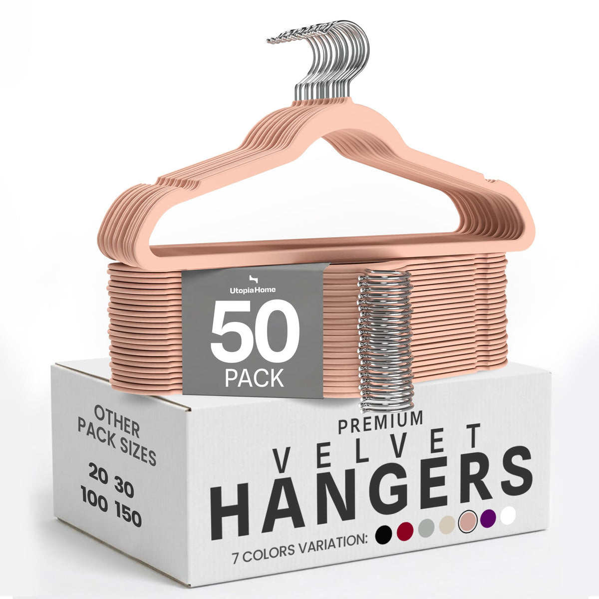 Utopia Home Velvet Hangers, Black, 50 Pack