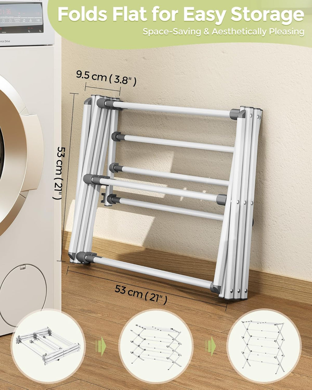 APEXCHASER 3-Tier Foldable Clothes Drying Rack, 37.6" H, White