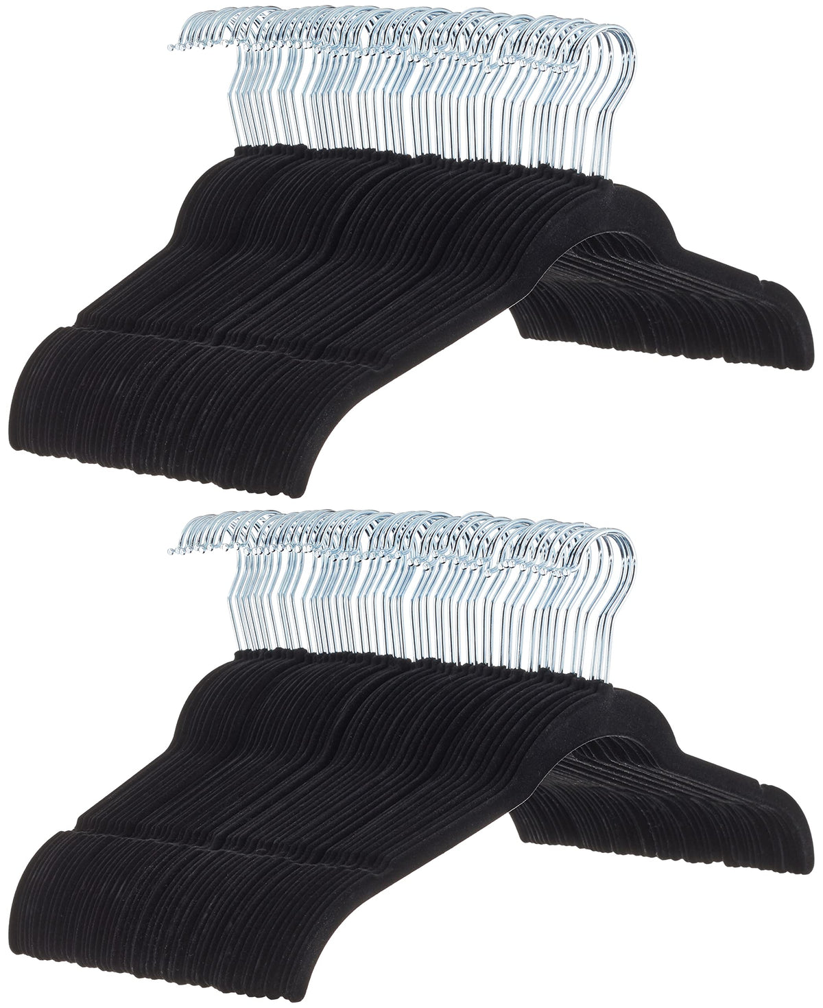 Amazon Basics Space-Saving Slim Velvet Non-Slip Clothes Hangers for Closet Organization with Shoulder Notches, Black/Silver, 30-Pack