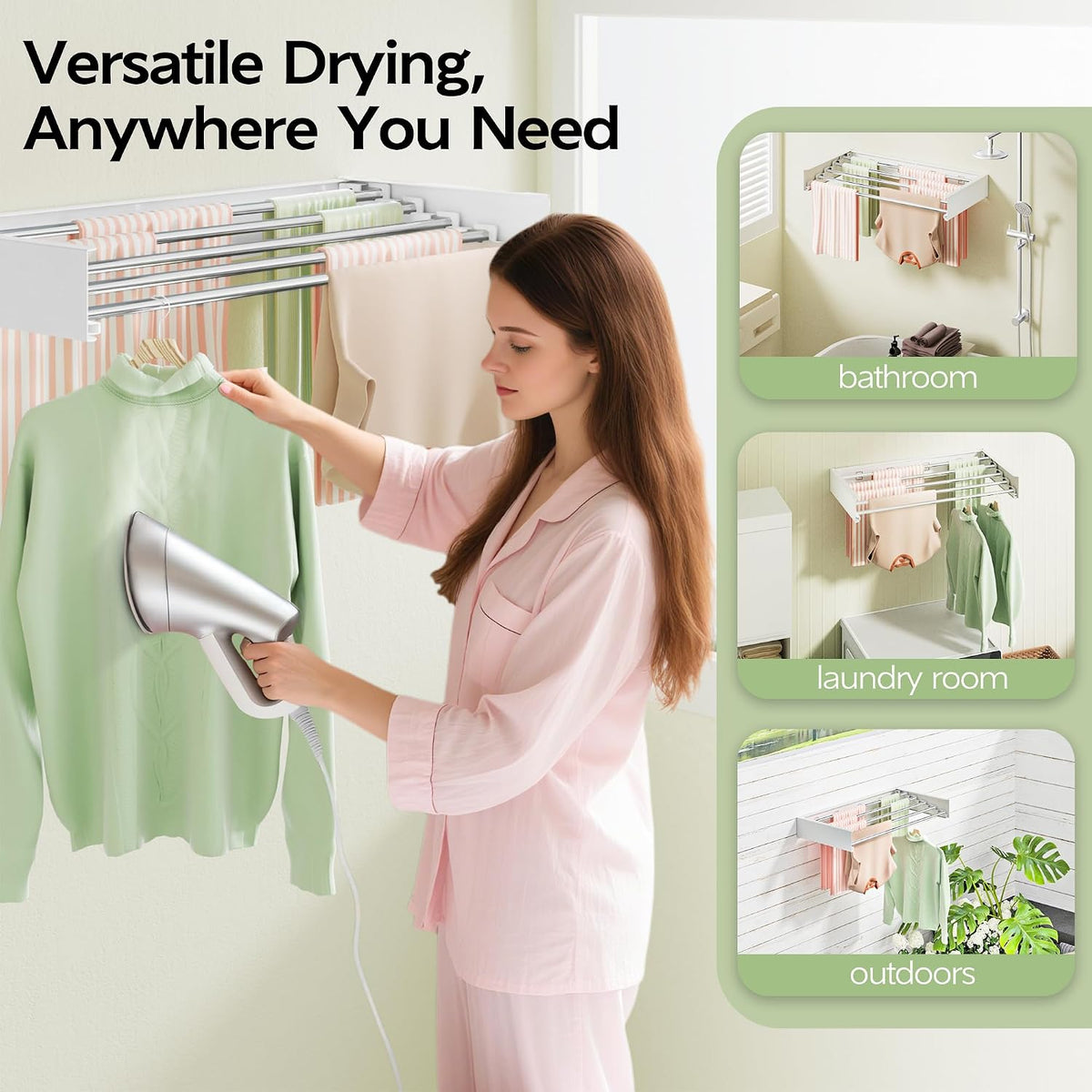 Vikaqi Wall Mounted Clothes Drying Rack 32", Foldable Wall Laundry Rack