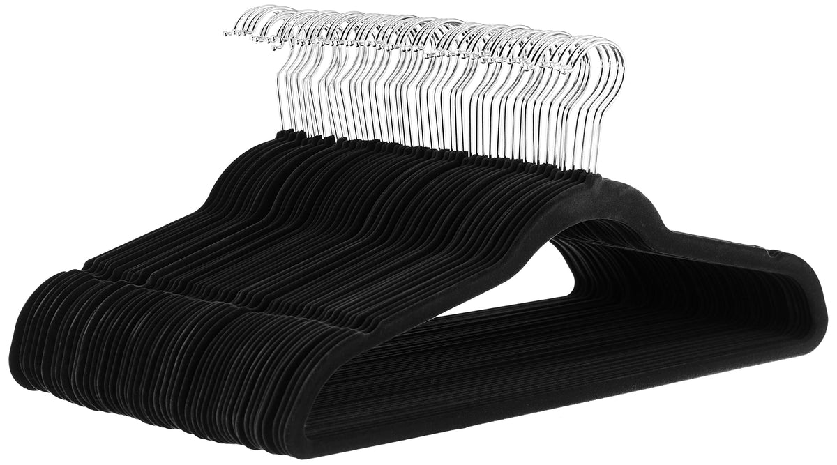 Amazon Basics Slim Velvet Non-Slip Space Saving Sturdy Suit Clothes Hangers, Closet Organizer, Black/Rose Gold, 30-Pack