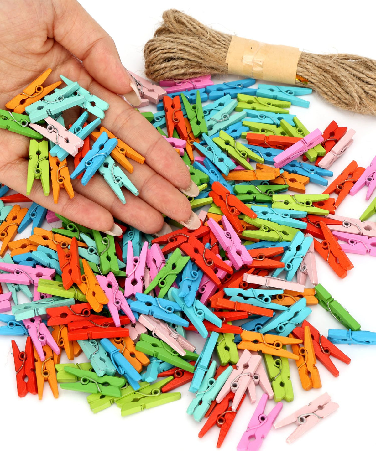 Mr. Pen- Mini Wooden Clothes Pins for Photo, 1 Inch, 200 Pack, Small Clothespins with Jute Twine for Scrapbooking, Labeling Plants, Gift Tags, Tiny Crafts, Photo Display, Decoration