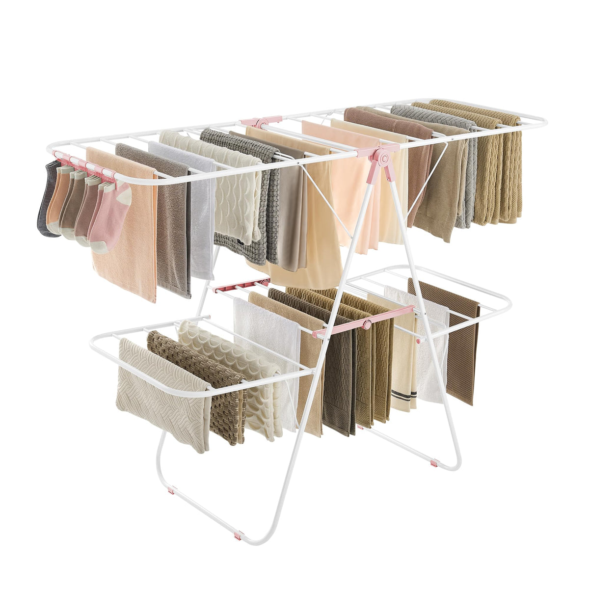 SONGMICS Clothes Drying Rack, Foldable 2-Level Stee Laundry Drying Rack
