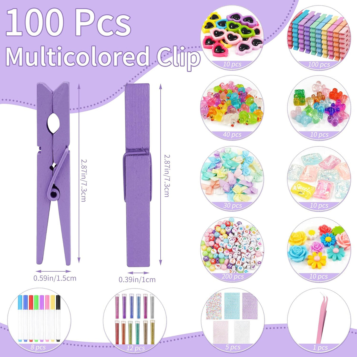 Fayoo 100 Set DIY Wooden Cheer Pins Kit, Spirit Clips for Backpack