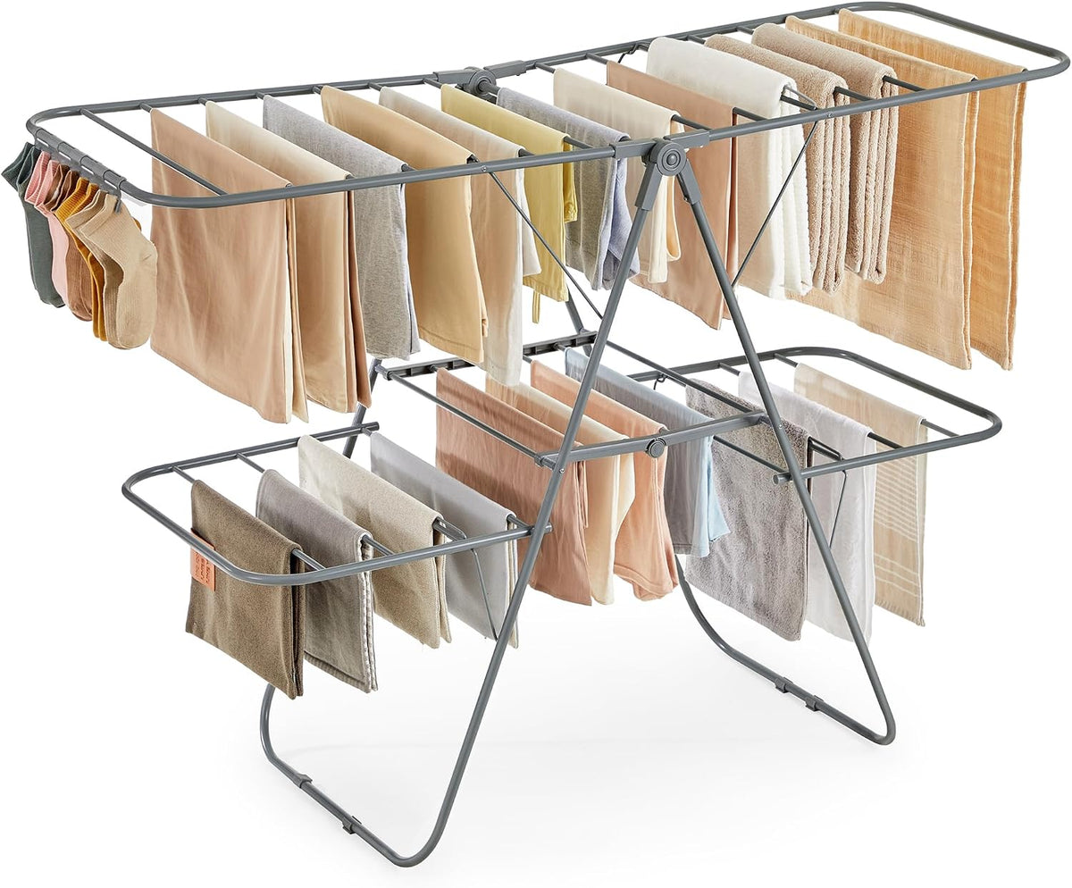 SONGMICS Clothes Drying Rack, Foldable 2-Level Stee Laundry Drying Rack