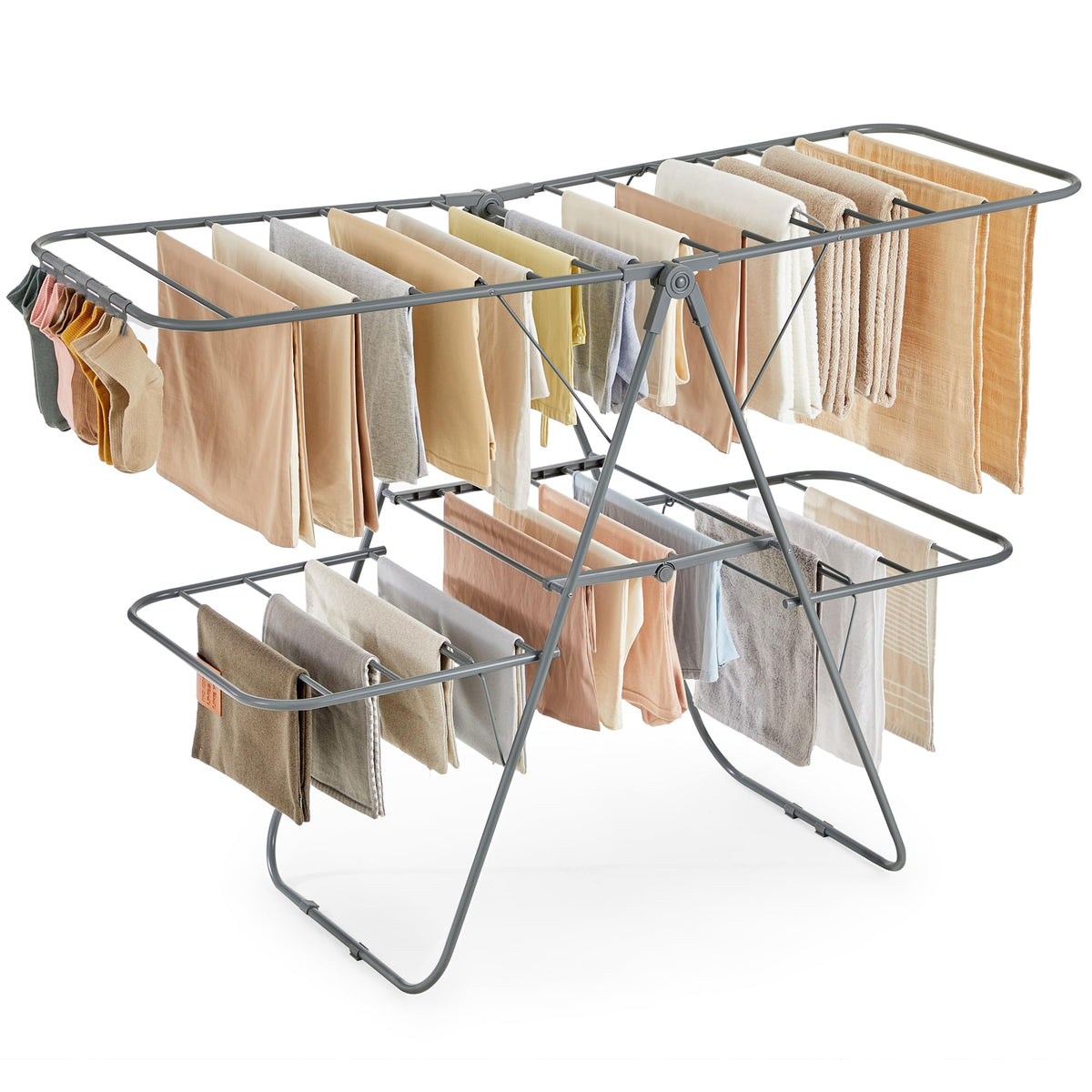 SONGMICS Clothes Drying Rack, Foldable 2-Level Stee Laundry Drying Rack