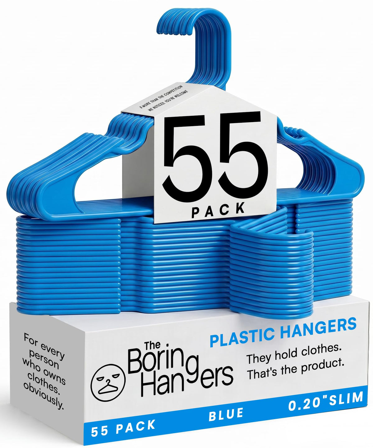 White Plastic Hangers 55 Pack - 10 lb Heavy Duty Plastic Clothes Hangers for Closet - 0.20" Thin, Slim & Space Saving White Coat Hangers for Shirts, Dresses, Jackets, Pants