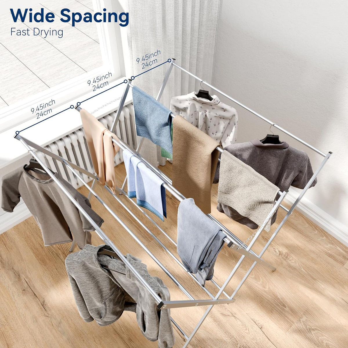 Whitmor Drying Rack Clothing, Foldable Clothes Drying Rack for Laundry, 12 Metal Bars for Hanging Clothes, Indoor & Outdoor Use, 36.2" D x 30.3" W x 40.5" H, Silver