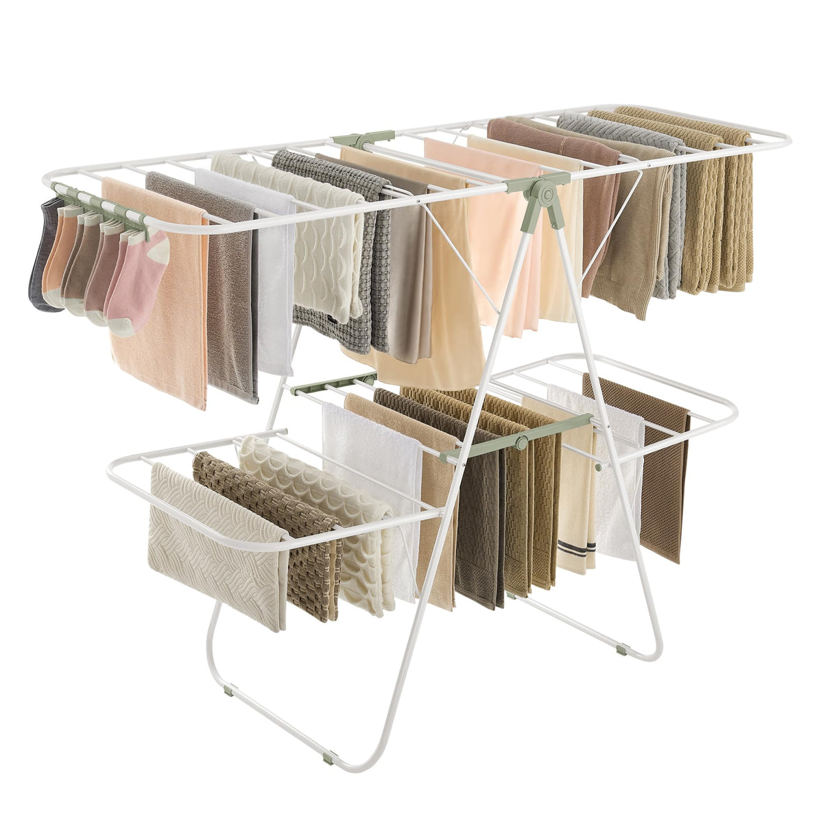 SONGMICS Clothes Drying Rack, Foldable 2-Level Stee Laundry Drying Rack