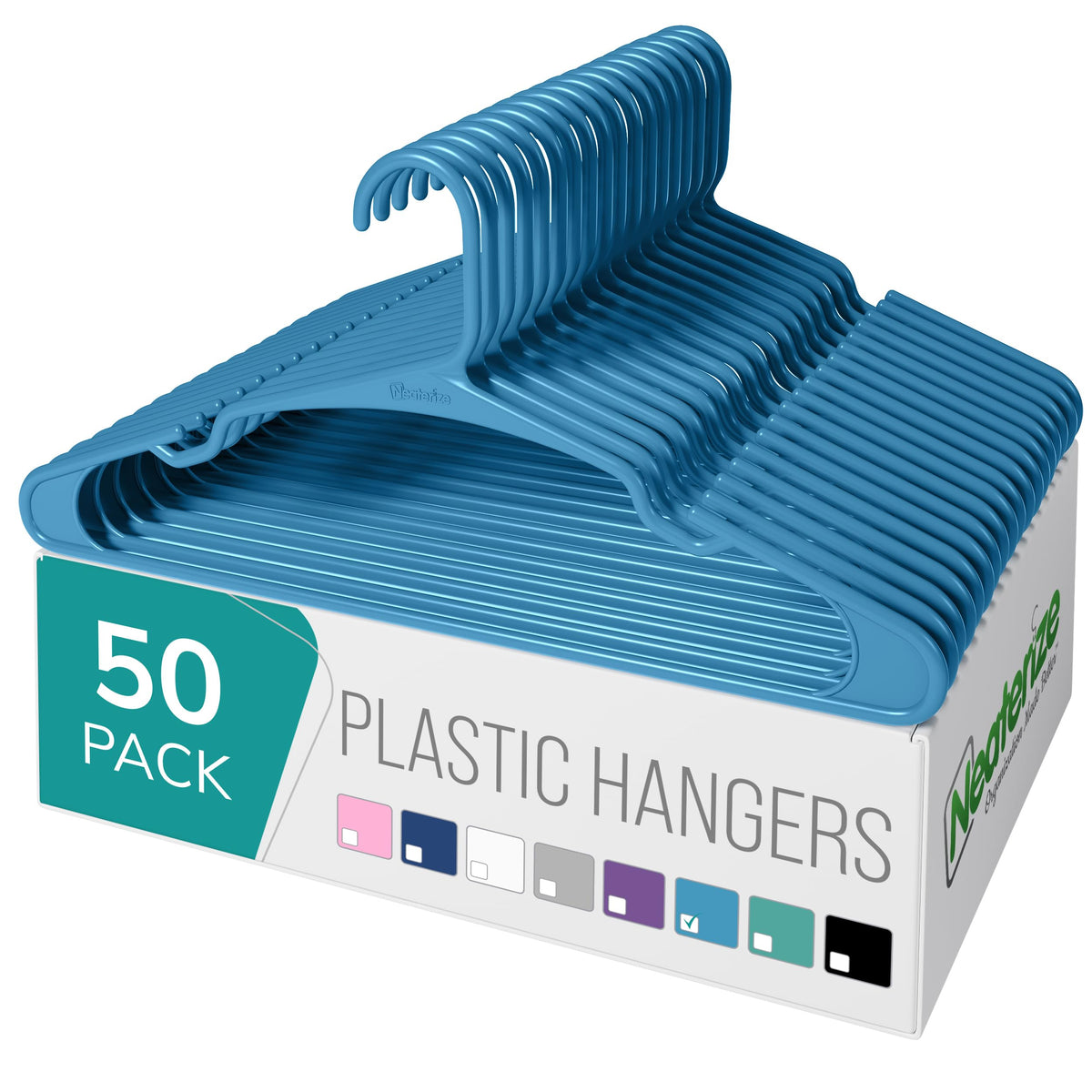 NEATERIZE Clothes Hangers Plastic 50 Pack for Adults - Plastic Hangers, The Perfect Coat Hanger and Space Saving Clothes Hangers for Closet, Percheros Ganchos para Colgar Ropa Hangars - White Hangers