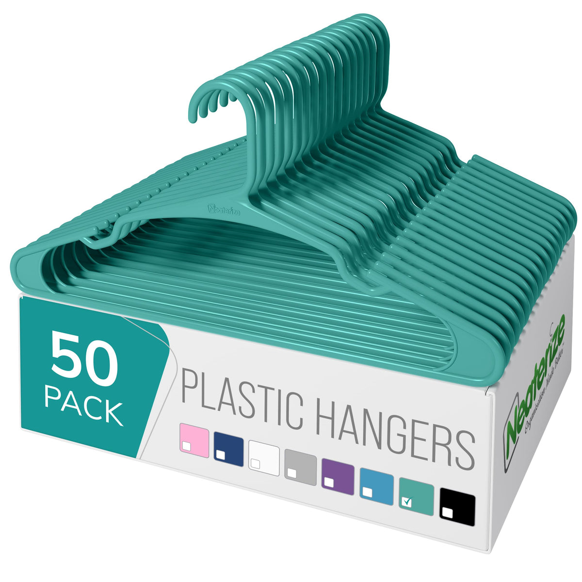 NEATERIZE Clothes Hangers Plastic 50 Pack for Adults - Plastic Hangers, The Perfect Coat Hanger and Space Saving Clothes Hangers for Closet, Percheros Ganchos para Colgar Ropa Hangars - White Hangers