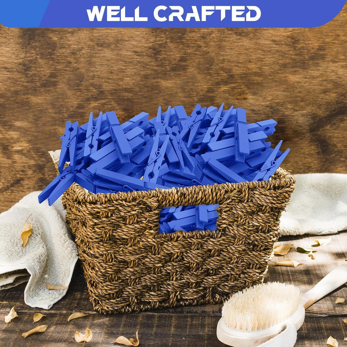 100 Pcs Blue Clothes pins - 2.9 Inch Wooden Clothespins Cheer Clips