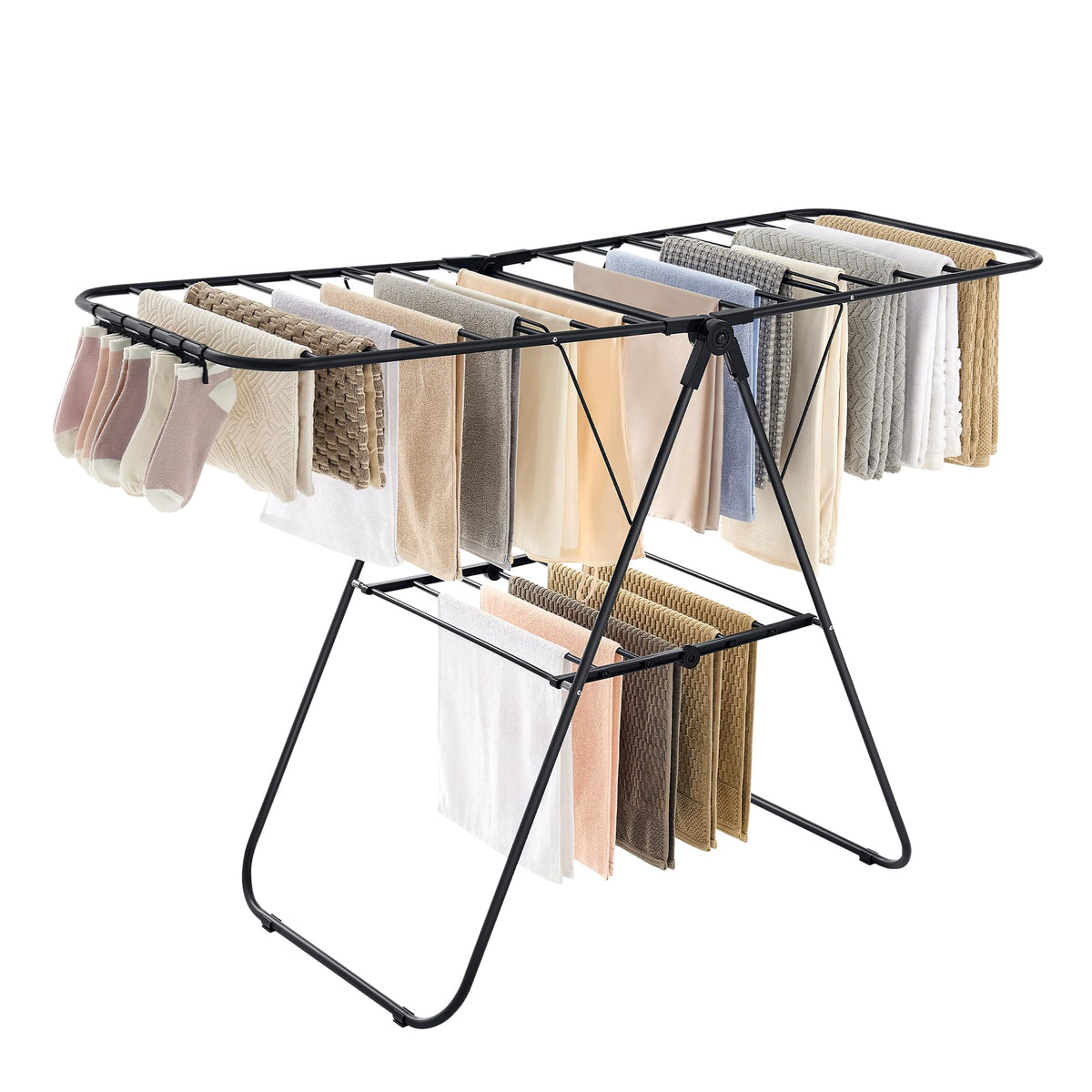 SONGMICS Clothes Drying Rack, Foldable 2-Level Stee Laundry Drying Rack