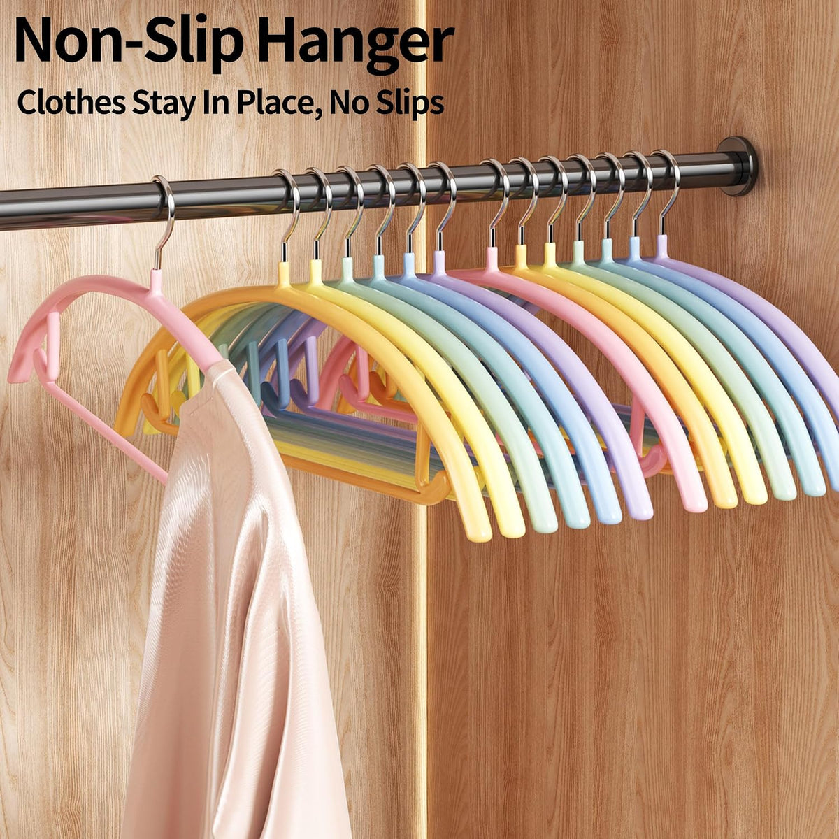 14 Pack Curved No Shoulder Bump Hangers, Multi‑Color Metal Hangers with Non‑Slip Plastic Coating, Heavy Duty Space Saving Coat Hangers for Shirts, Suits & Sweaters