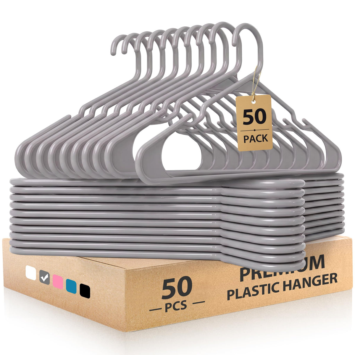 Plastic Hangers, Space Saving Clothes Hanger, Durable and Strong Closet Organizers and Storage (White, 50 Pack)