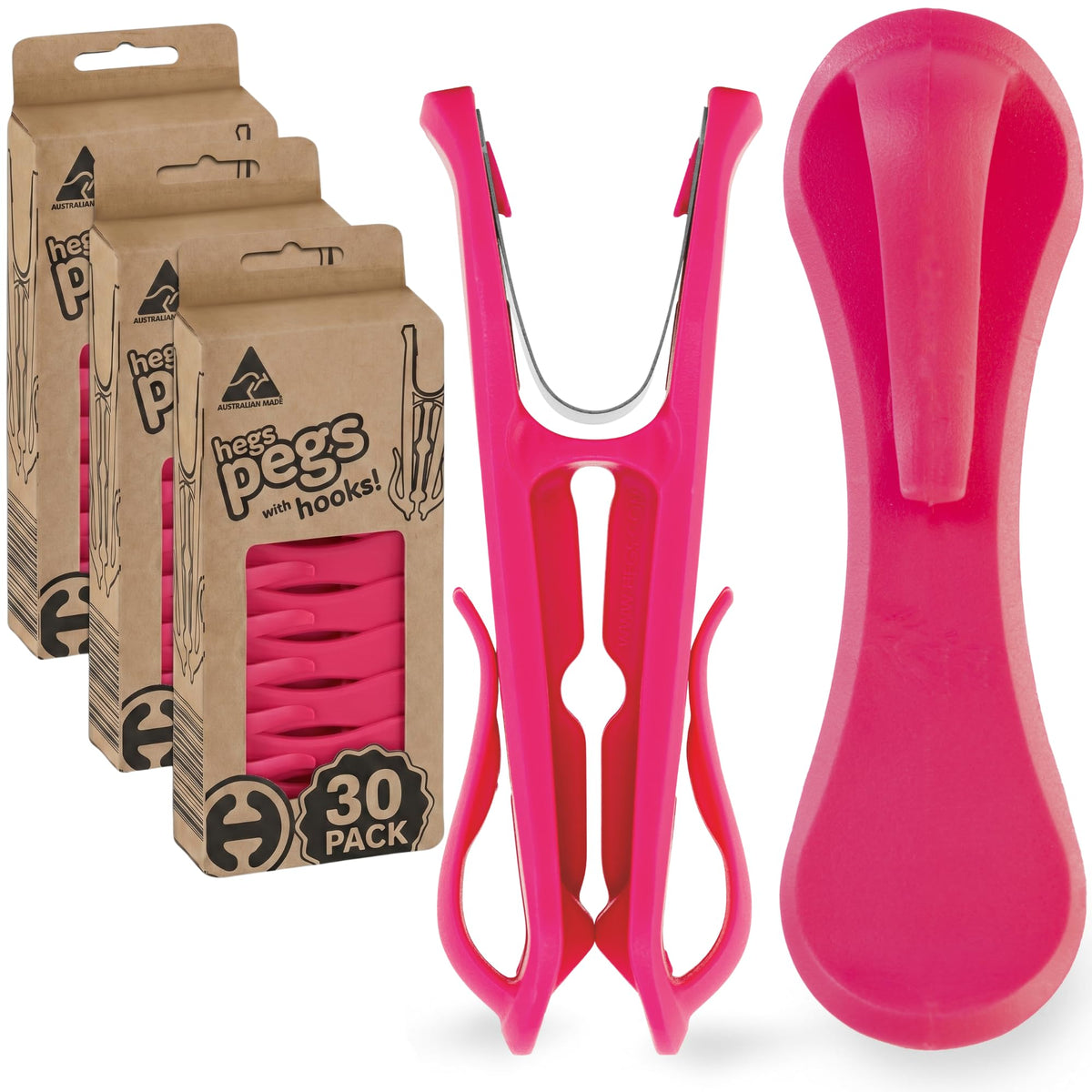 Hegs 24 Pack Multi-Color - The Smartest Heavy Duty Clothespins with Hooks - Hang 3 Garments at Once with Our Tough, Dual Hooks Clothes Pins with Anti-Rust Spring - Durable, Colorful Clothespins