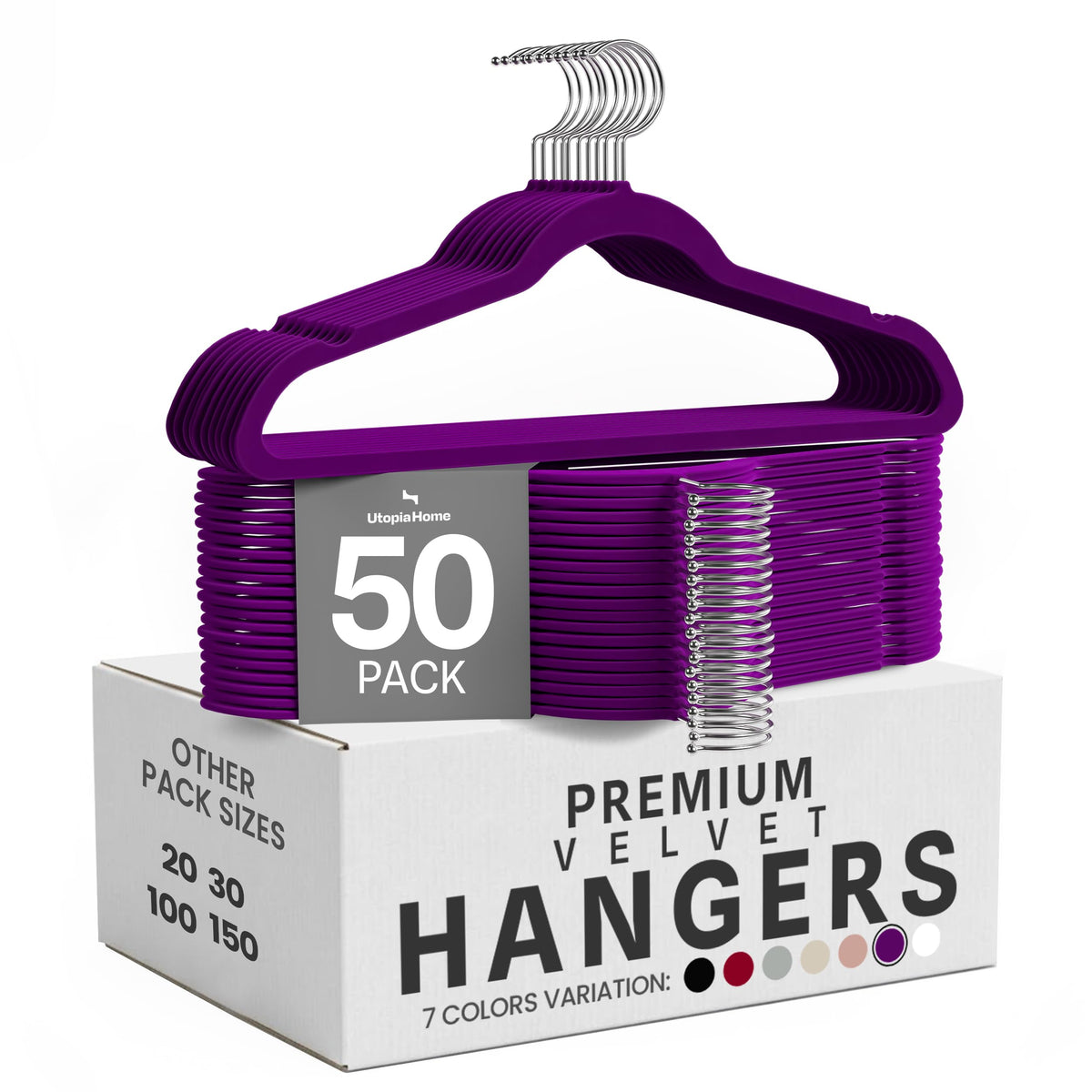 Utopia Home Velvet Hangers, Black, 50 Pack