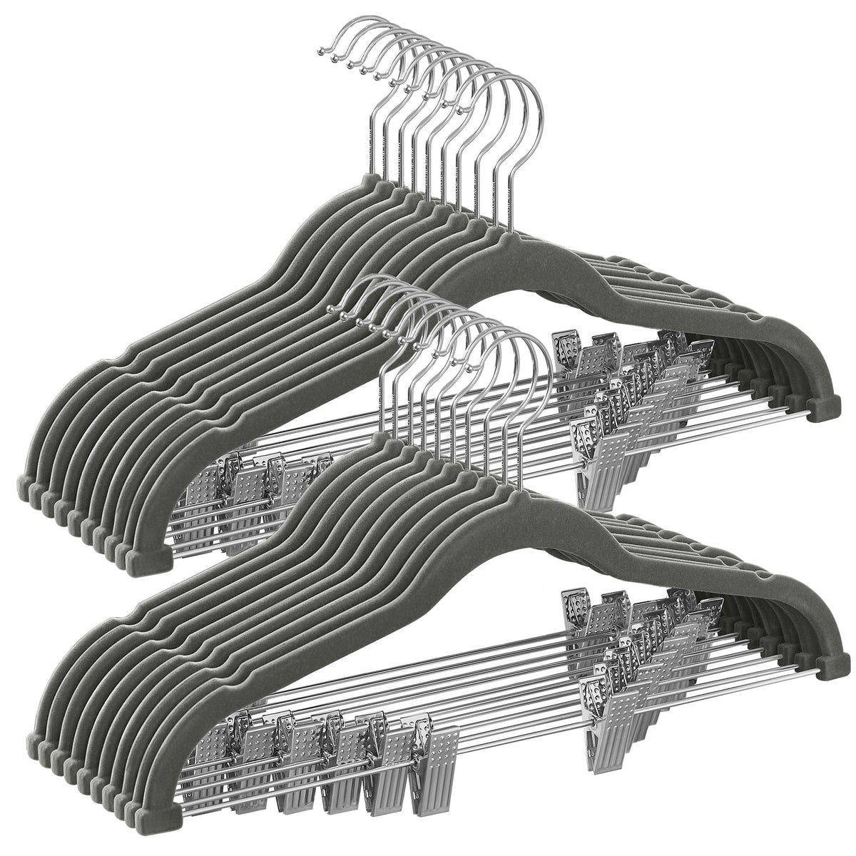 SONGMICS 30 Pack Pants Hangers, Velvet Hangers with Adjustable Clips