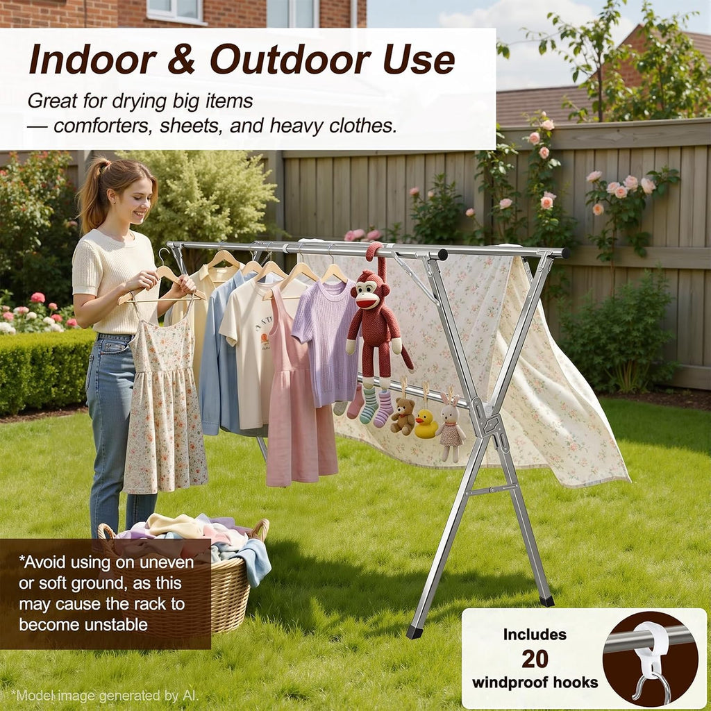 Spreezy 94 Inch Clothes Drying Rack, Stainless Steel, Indoor/Outdoor