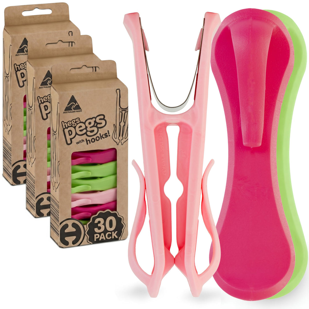 Hegs 24 Pack Multi-Color - The Smartest Heavy Duty Clothespins with Hooks - Hang 3 Garments at Once with Our Tough, Dual Hooks Clothes Pins with Anti-Rust Spring - Durable, Colorful Clothespins
