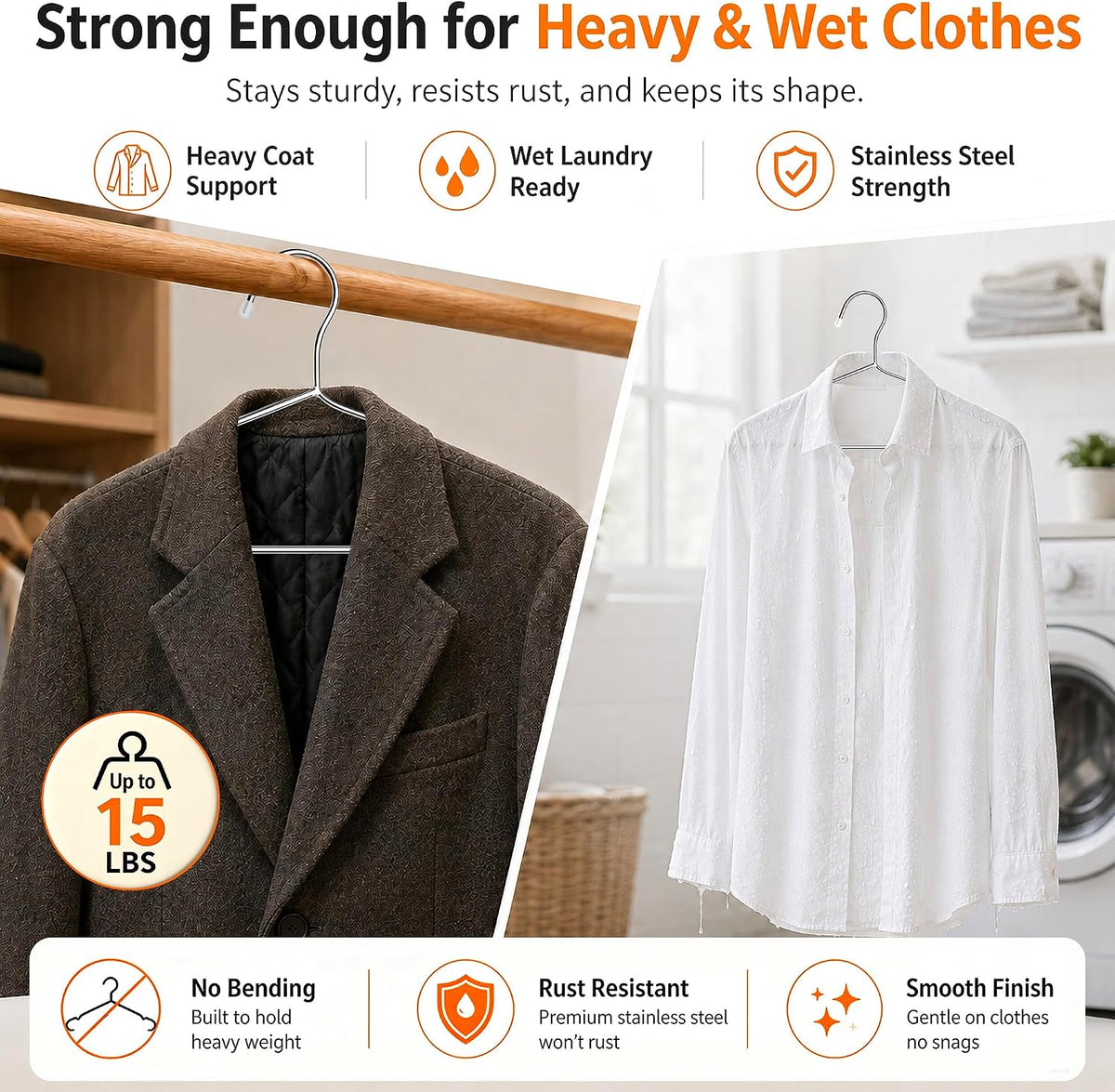 TIMMY 40 Pack Stainless Steel Wire Clothes Hangers, 16.5 in, Silver