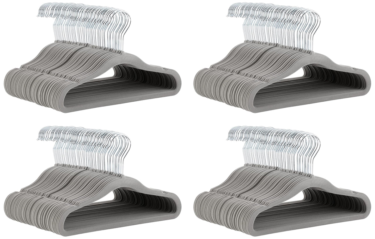 Amazon Basics Kids Velvet Non-Slip Space Saving Clothes Hangers with Shoulder Notches, Sturdy Closet Organizer for Baby/Toddler, 11.6", Gray, 30-Pack