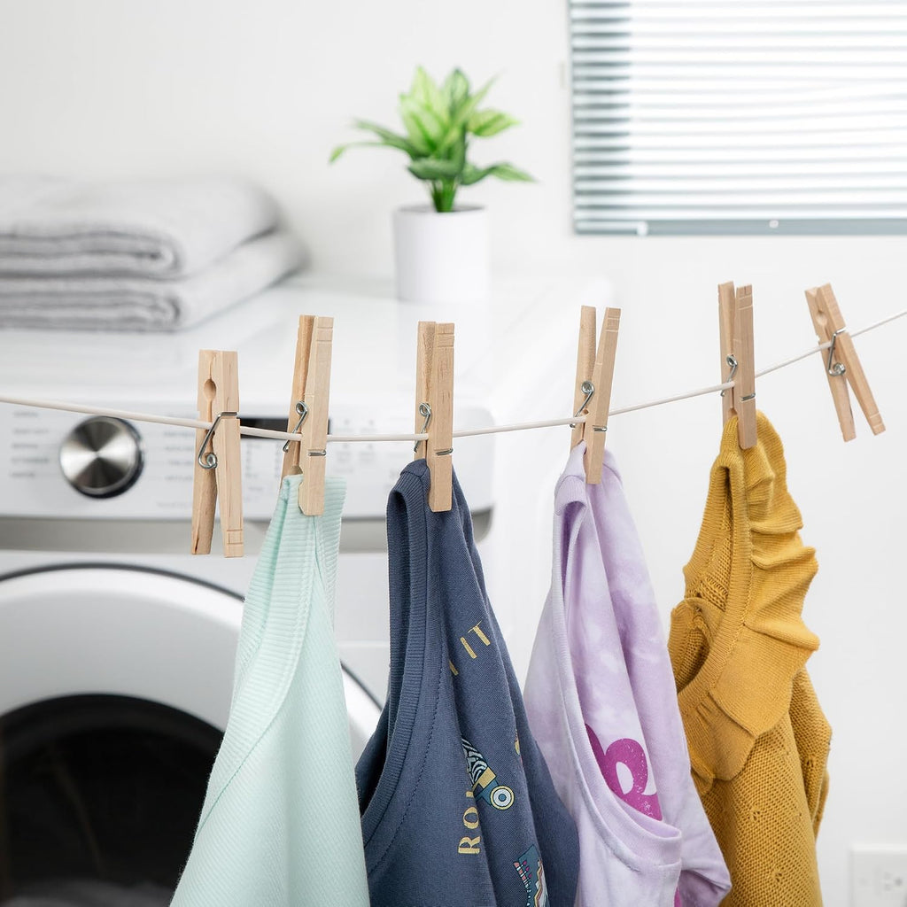 Honey-Can-Do Wooden Clothespins – Heavy-Duty Laundry & Clothes Wood for Crafts, Natural Wood with Strong Grip Pins, Ideal for Drying & Home Organization, 100 per Pack