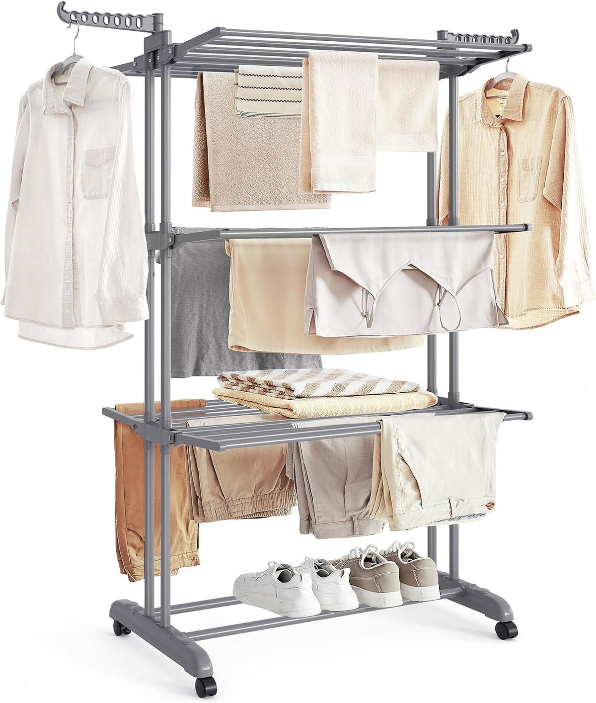 SONGMICS 4-Tier Clothes Drying Rack, Foldable, Rolling, 66.6-Inch Tall