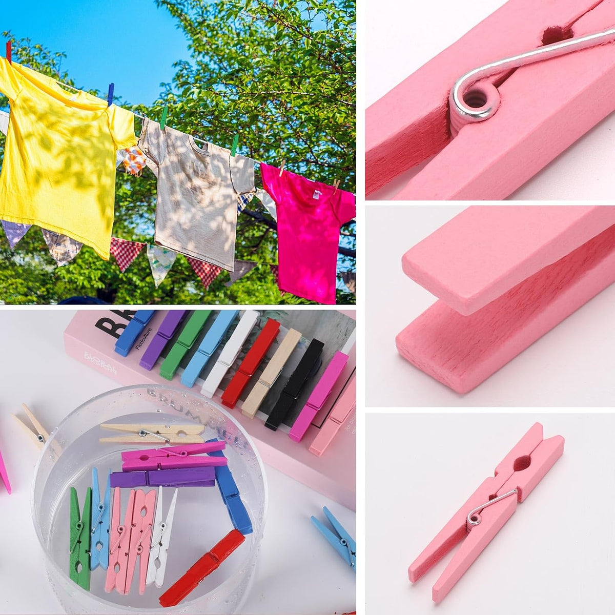 50Pcs Colored Clothes Pins Wooden Clips for Hanging, 2.9inch Clothespins Wood Cheer Pins Decoration for Crafts - 10 Colors