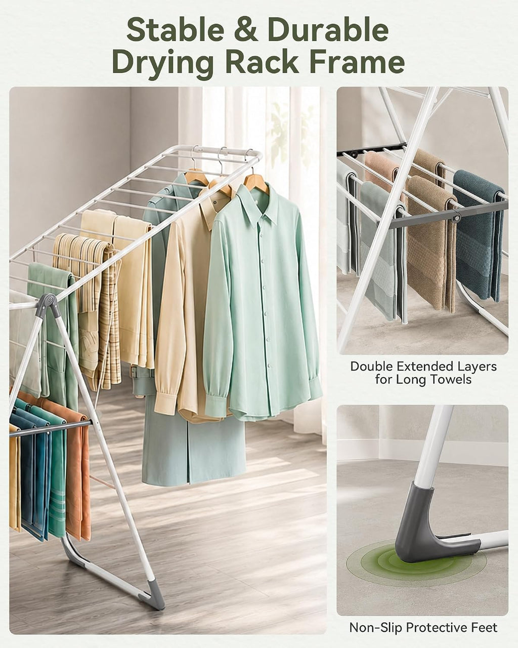 APEXCHASER 2-Tier Gullwing Clothes Drying Rack, 28-Rod Foldable, Adjustable